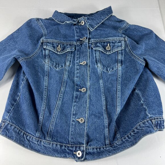 Levi's Made & Crafted Jean Jacket Women Medium Big E Blue Pleated Back Trucker - Picture 4 of 16